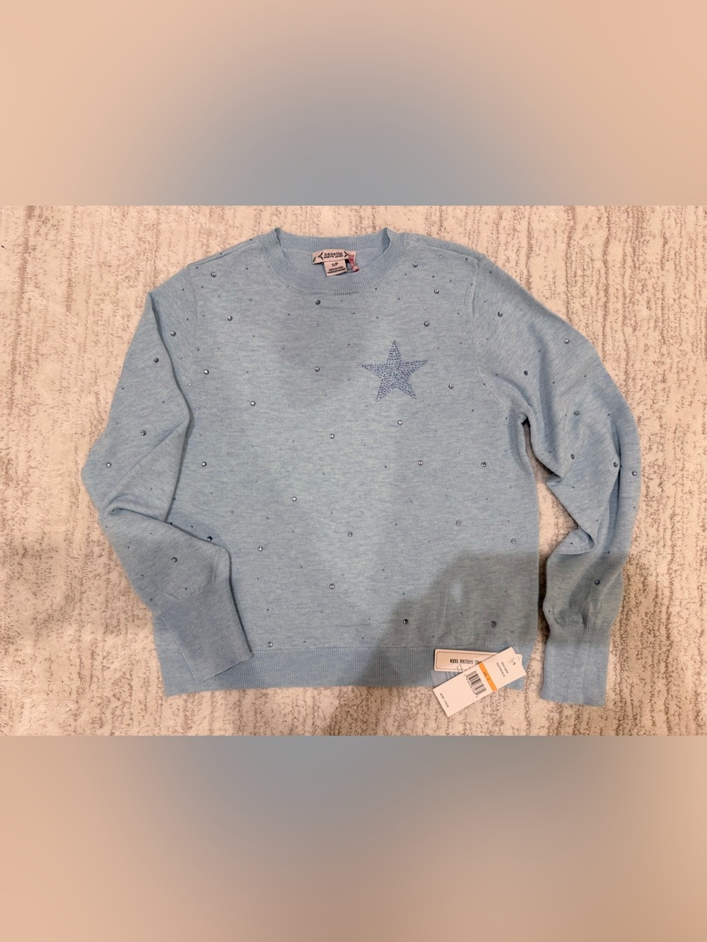 NWT Light Blue Embellished Star Crewneck Sweater